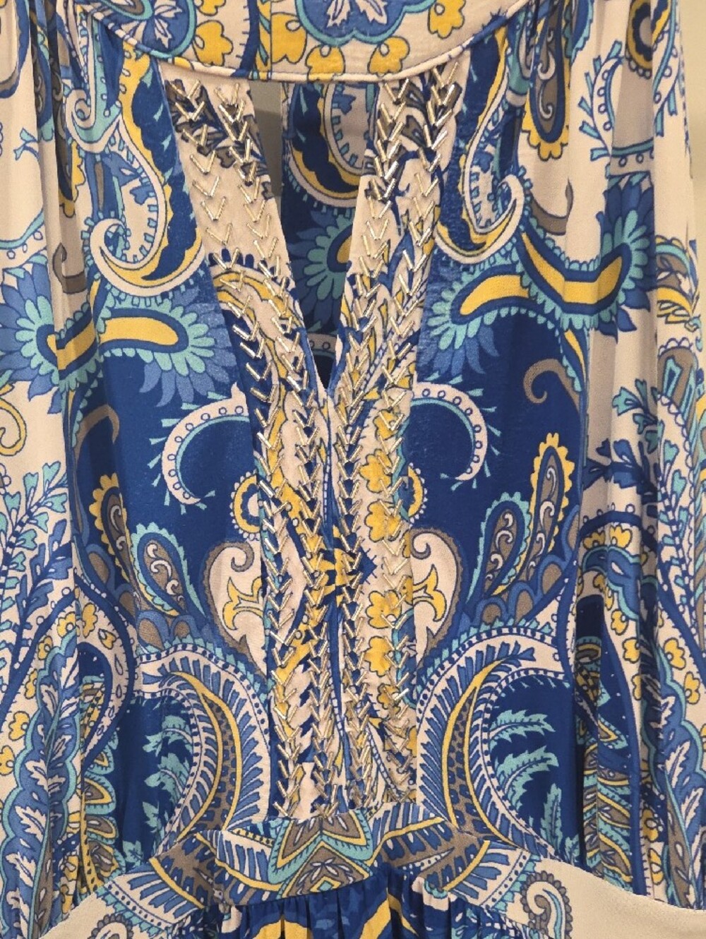INC International Concepts Blue and Yellow Paisley Halter Maxi Dress - Picture 3 of 4